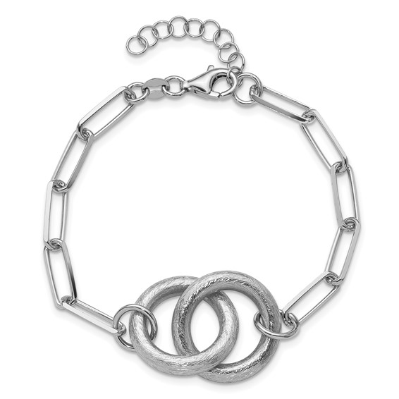 Leslie's Sterling Silver Rhod-plated Fancy Link with 1.25in ext. Bracelet