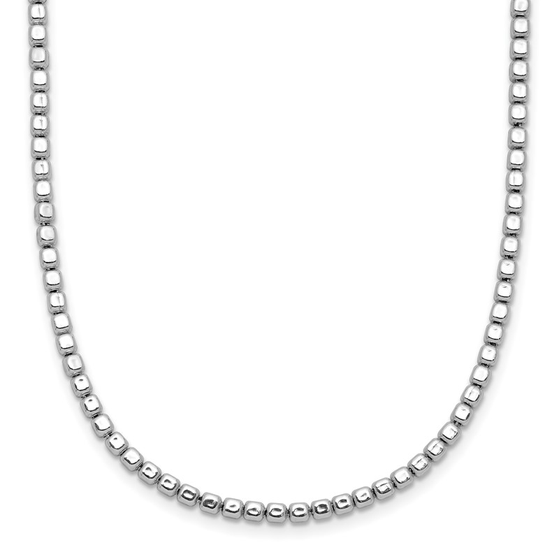 Sterling Silver Rhodium-plated Beaded with 2in ext. Necklace