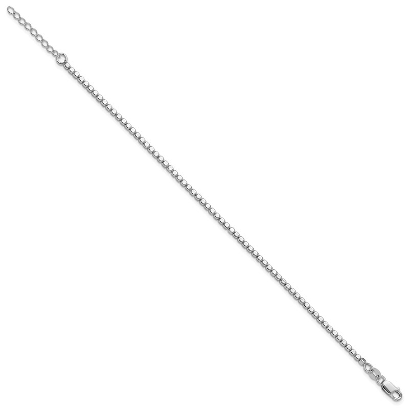 Sterling Silver Rhodium-plated Beaded with 1in ext. Bracelet