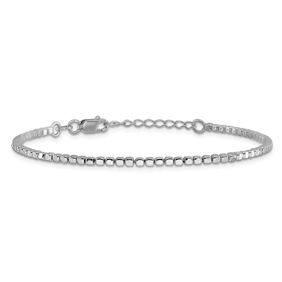 Leslie's Sterling Silver Rhodium-plated Beaded with 1in ext. Bracelet