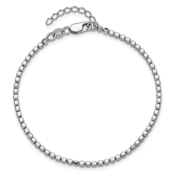 Leslie's Sterling Silver Rhodium-plated Beaded with 1in ext. Bracelet
