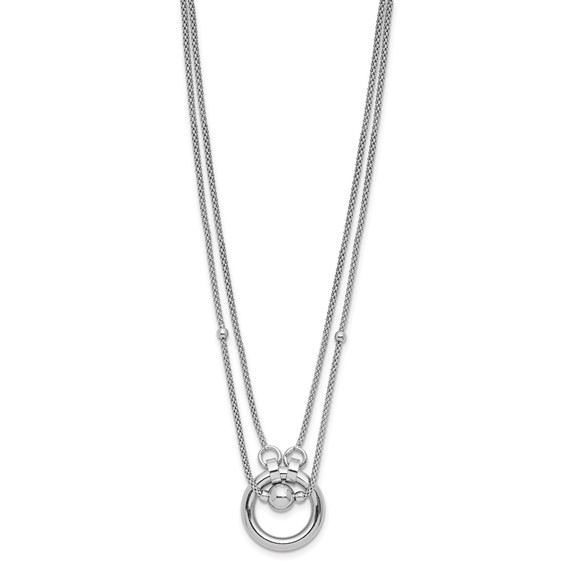 Leslie's Sterling Silver Rh-plat 2-strand Beads/Circle 17in w/2in ext. Neck