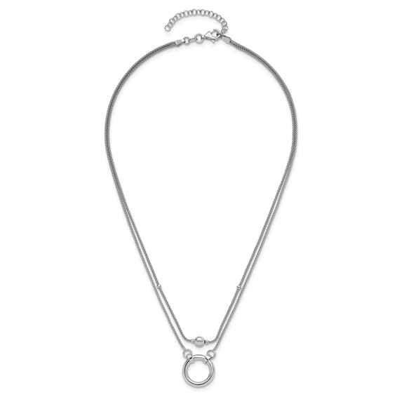 Leslie's Sterling Silver Rh-plat 2-strand Beads/Circle 17in w/2in ext. Neck