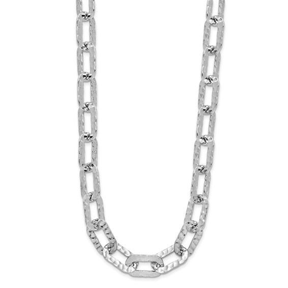 Leslie's Sterling Silver Rh-plat Polish/Hammered Fancy w/2in ext. Necklace