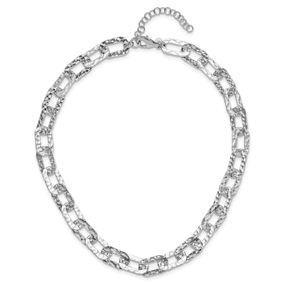 Leslie's Sterling Silver Rh-plat Polish/Hammered Fancy w/2in ext. Necklace