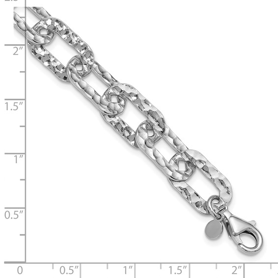 Leslie's Sterling Silver Rh-pl Polished/Hammered Fancy w/1in ext. Bracelet