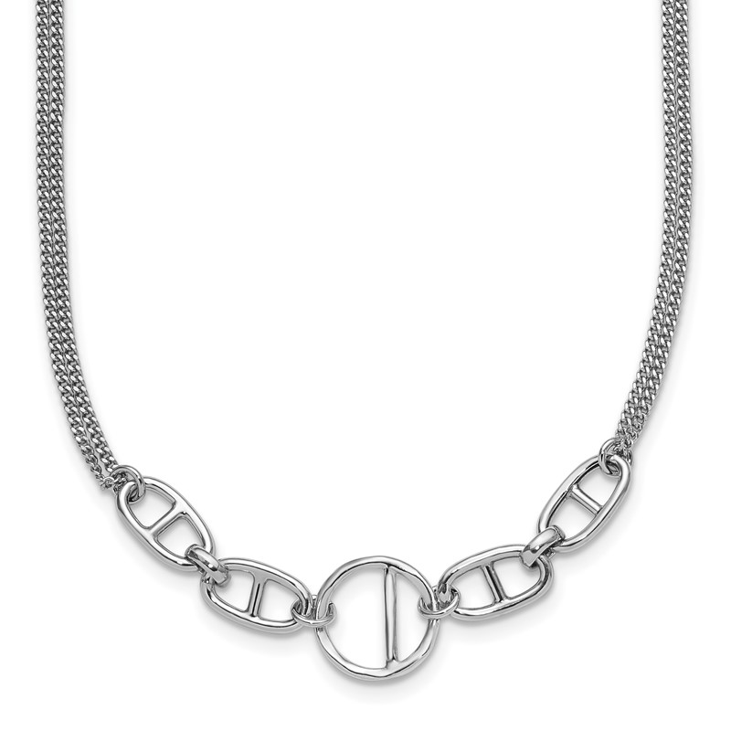 Sterling Silver Rh-plt Polish 2-strand Fancy w/1.75in ext Necklace
