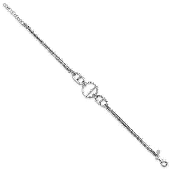 Leslie's SS Rh-plated Polished 2-strand w/Link Accent w/1in ext. Bracelet