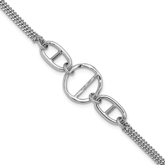 Leslie's SS Rh-plated Polished 2-strand w/Link Accent w/1in ext. Bracelet