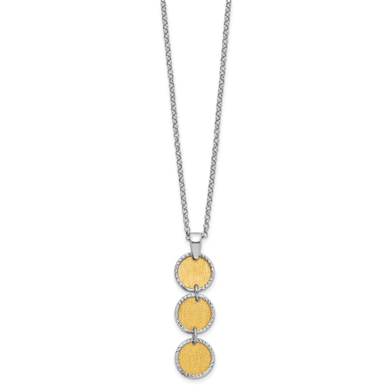 SS Rh/Gold-plated Polished/Brushed Circles w/2in ext. Necklace