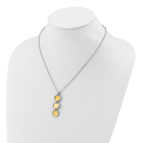 Leslie's SS Rh/Gold-plated Polished/Brushed Circles w/2in ext. Necklace