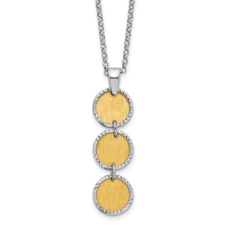 Leslie's SS Rh/Gold-plated Polished/Brushed Circles w/2in ext. Necklace