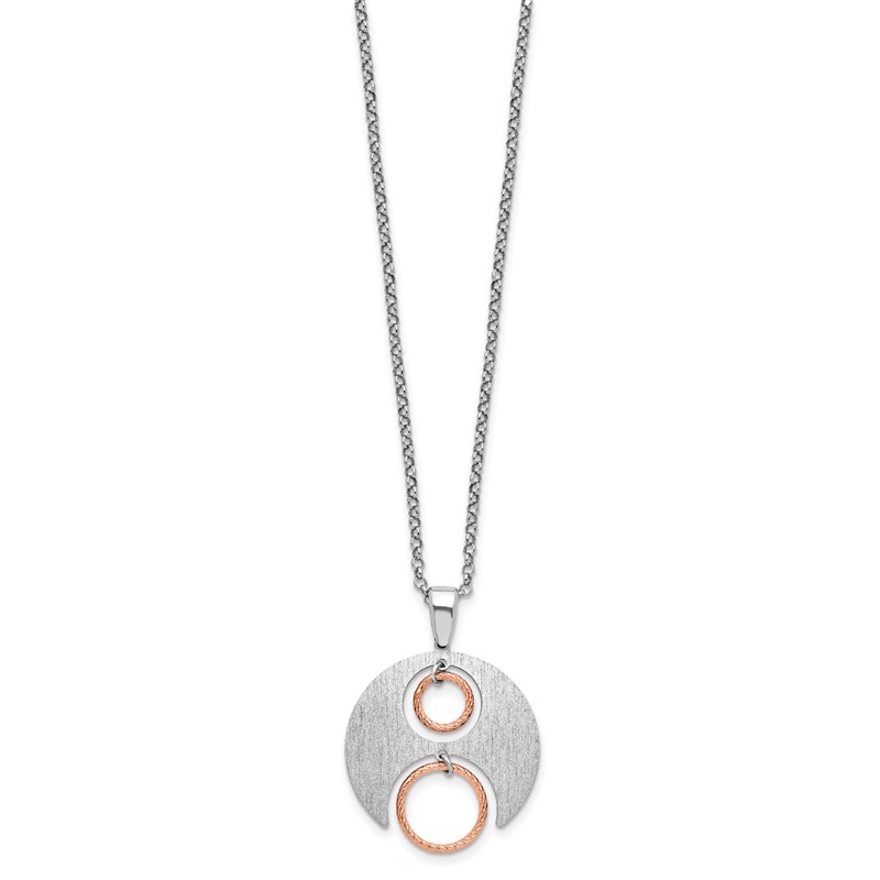 Sterling Silver Rh/Rose gold-plat Polish/Brush w/1in ext. Necklace