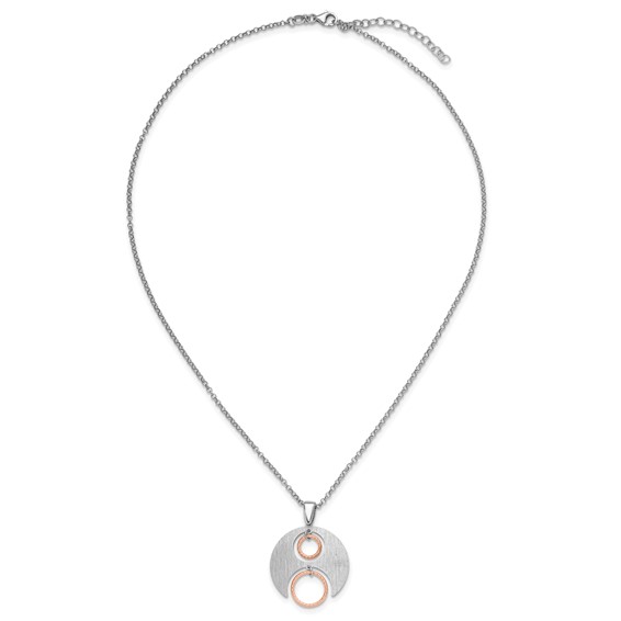 Leslie's Sterling Silver Rh/Rose gold-plat Polish/Brush w/1in ext. Necklace