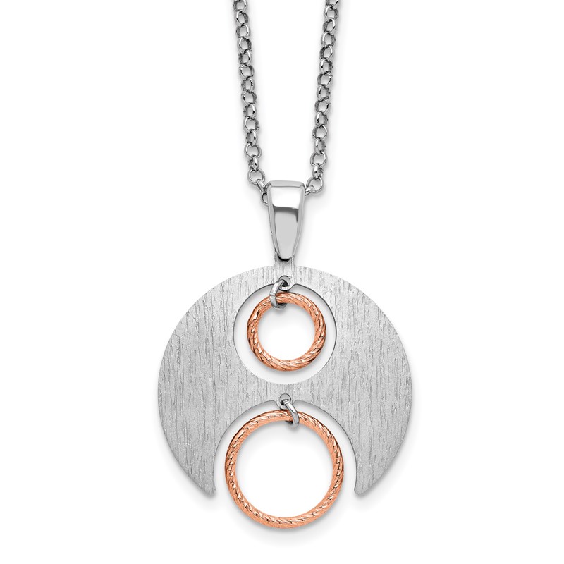 Sterling Silver Rh/Rose gold-plat Polish/Brush w/1in ext. Necklace