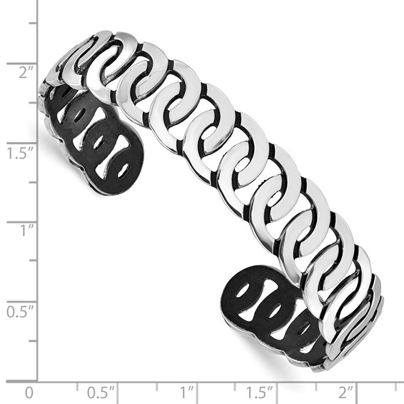 Leslie's Sterling Silver Rh-plated Antiqued Burnished Polished Cuff Bangle