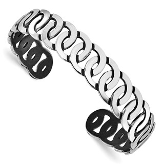 Leslie's Sterling Silver Rh-plated Antiqued Burnished Polished Cuff Bangle