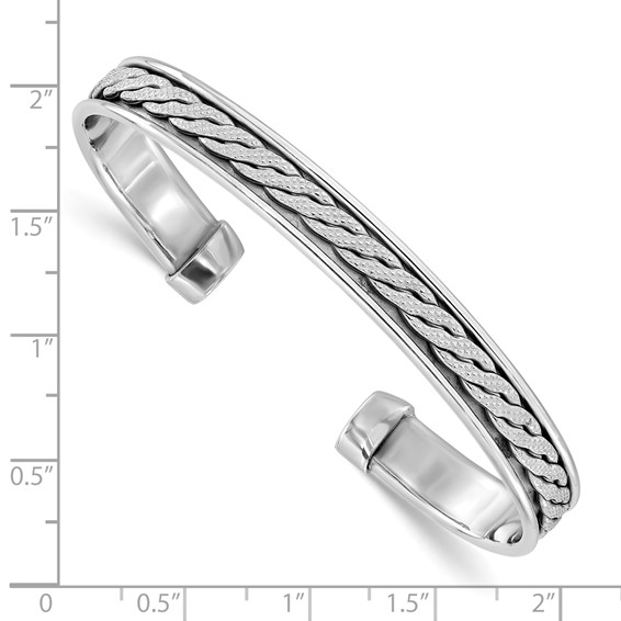 Leslie's Sterling Silver Rhodium-plated Polished/Braided Cuff Bangle