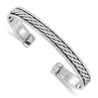 Leslie's Sterling Silver Rhodium-plated Polished/Braided Cuff Bangle