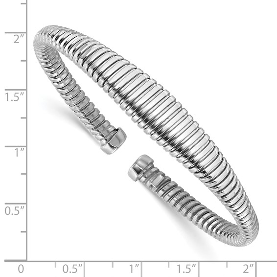 Leslie's Sterling Silver Rhodium-plated Polished/Grooved Cuff Bangle
