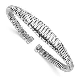 Leslie's Sterling Silver Rhodium-plated Polished/Grooved Cuff Bangle