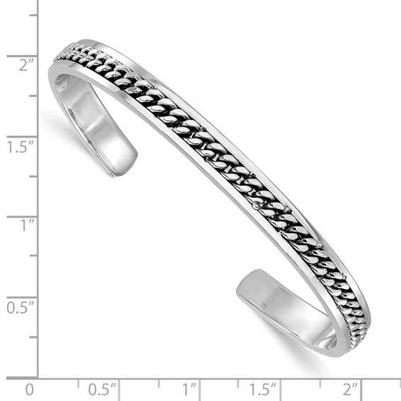 Leslie's Sterling Silver Rhodium-plated Polished Curb Link Cuff Bangle
