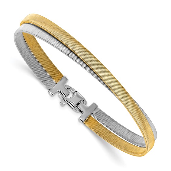 Leslie's Sterling Silver Rhodium/Gold-plated Polished and Satin Bangle