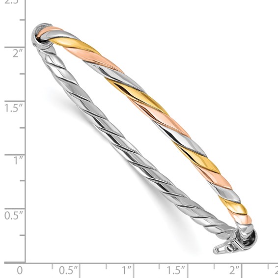 Leslie's Sterling Silver Rh-plated w/Gold and Rose-tone Hinged Bangle