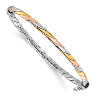 Leslie's Sterling Silver Rh-plated w/Gold and Rose-tone Hinged Bangle