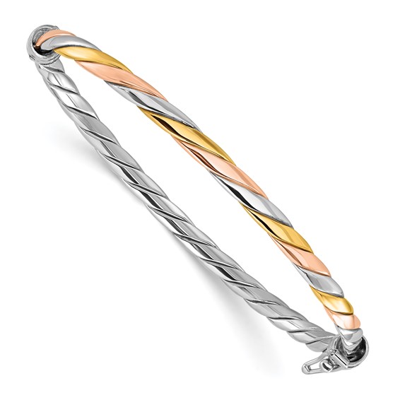 Leslie's Sterling Silver Rh-plated w/Gold and Rose-tone Hinged Bangle