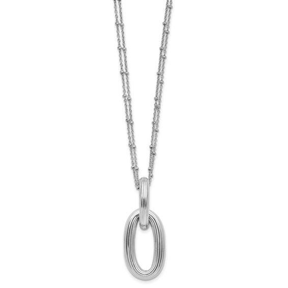 Leslie's SS Rh-plated Polished 2-strand Oval w/1.5in ext. Necklace