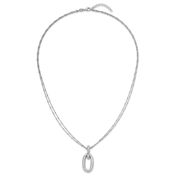 Leslie's SS Rh-plated Polished 2-strand Oval w/1.5in ext. Necklace