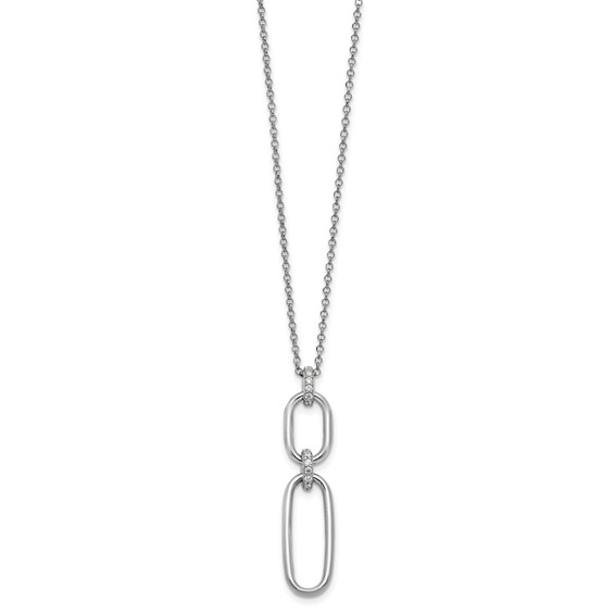Leslie's Sterling Silver Rh-plated Polished CZ with 2in ext. Necklace