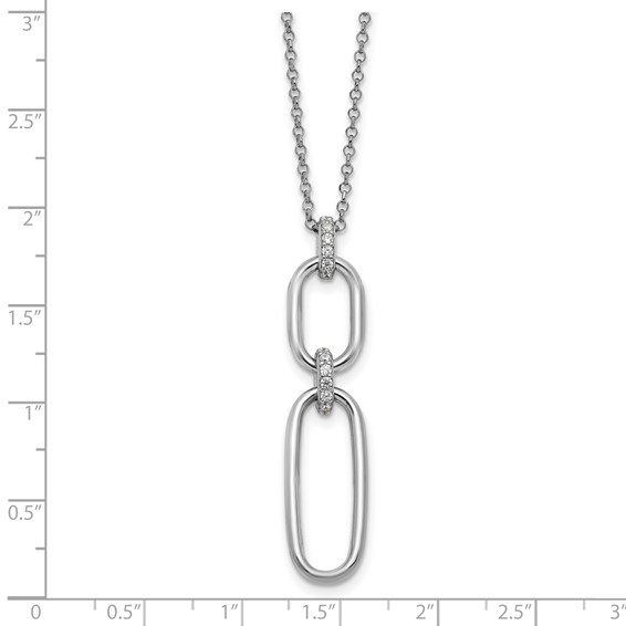Leslie's Sterling Silver Rh-plated Polished CZ with 2in ext. Necklace