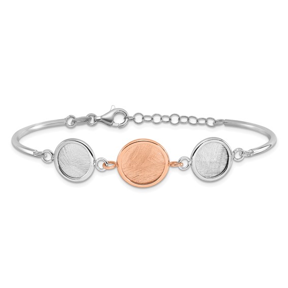 Leslie's SS Rh-plat/Rose-tone Radiant Essence Polished/Scratch Bracelet