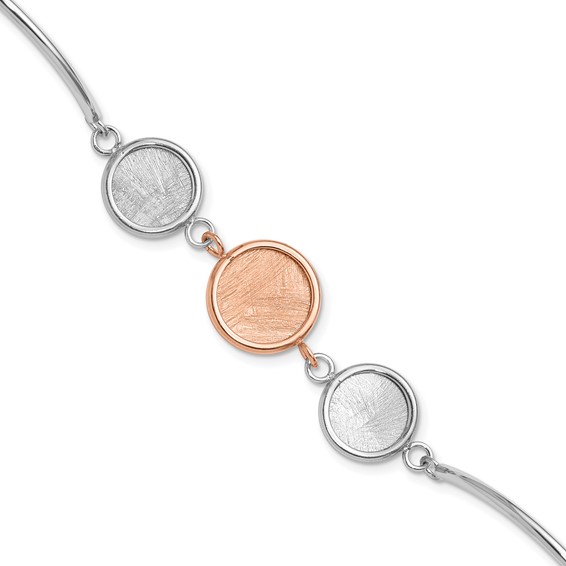 Leslie's SS Rh-plat/Rose-tone Radiant Essence Polished/Scratch Bracelet