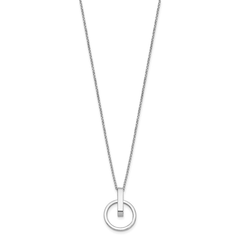 Sterling Silver Rh-plt Polished w/2in ext. Circle Pendant Necklace