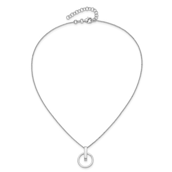 Leslie's Sterling Silver Rh-plt Polished w/2in ext. Circle Pendant Necklace