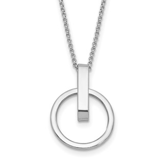 Leslie's Sterling Silver Rh-plt Polished w/2in ext. Circle Pendant Necklace