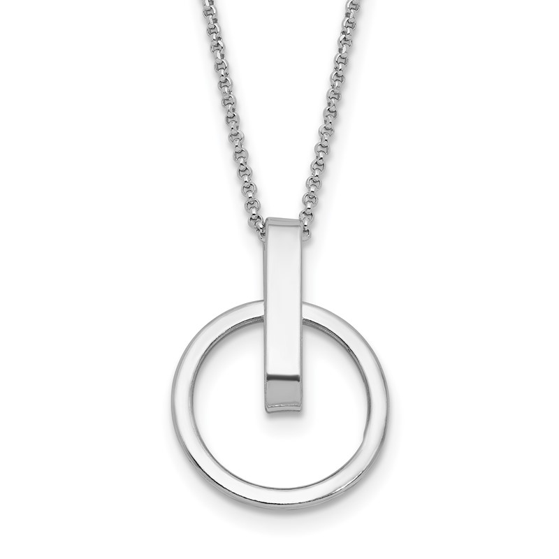 Sterling Silver Rh-plt Polished w/2in ext. Circle Pendant Necklace