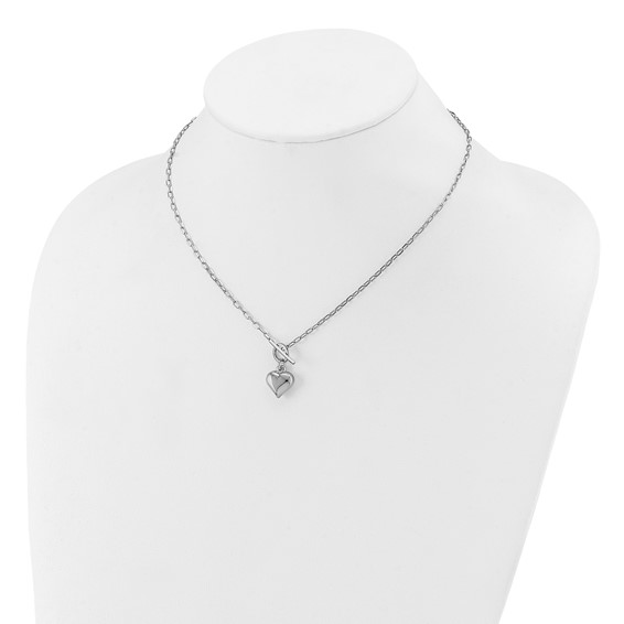 Leslie's Sterling Silver Rhodium-plated Polished Heart Toggle Necklace