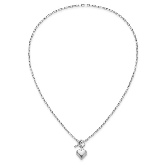Leslie's Sterling Silver Rhodium-plated Polished Heart Toggle Necklace
