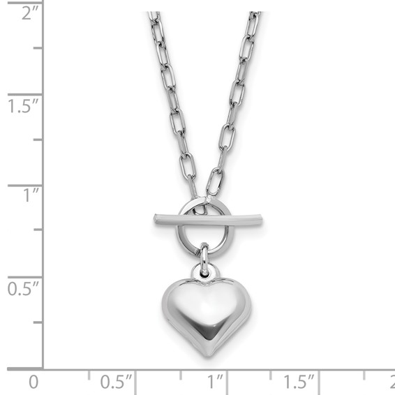 Leslie's Sterling Silver Rhodium-plated Polished Heart Toggle Necklace