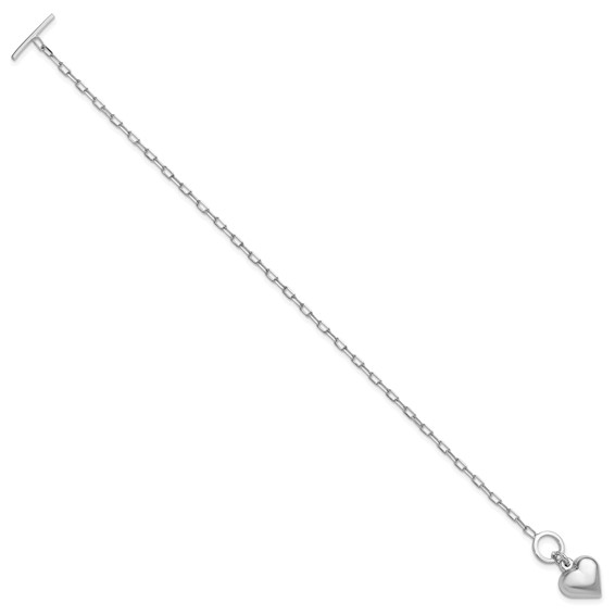 Leslie's Sterling Silver Rhodium-plated Polished Heart Toggle Bracelet