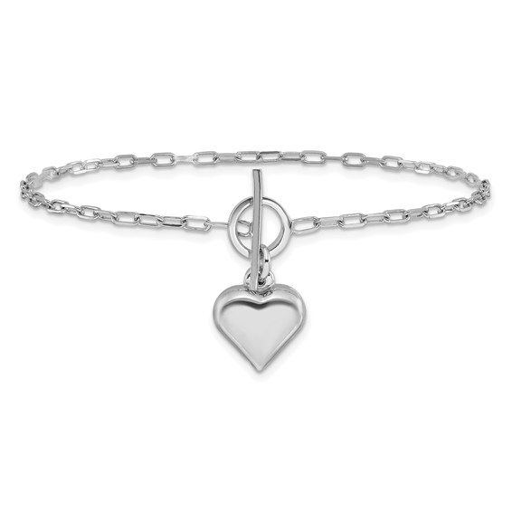 Leslie's Sterling Silver Rhodium-plated Polished Heart Toggle Bracelet