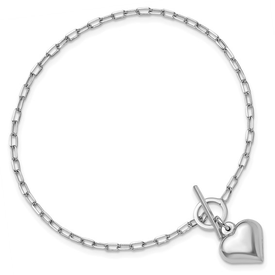 Leslie's Sterling Silver Rhodium-plated Polished Heart Toggle Bracelet