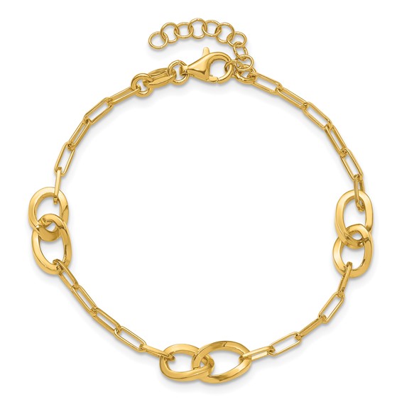 Leslie's Sterling Silver Gold-plated Fancy Link with 1in ext. Bracelet