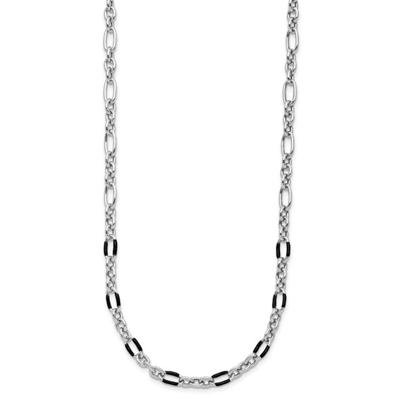 Leslie's Sterling Silver Rhodium-plated w/Enamel Link w/2in ext. Necklace