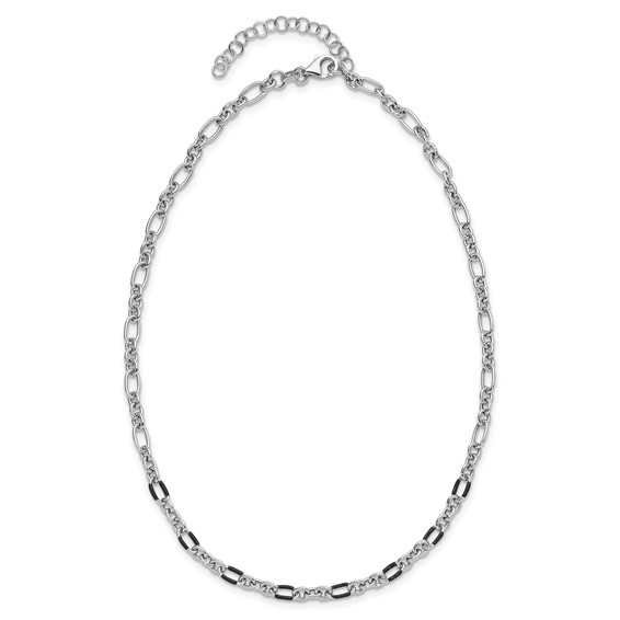 Leslie's Sterling Silver Rhodium-plated w/Enamel Link w/2in ext. Necklace