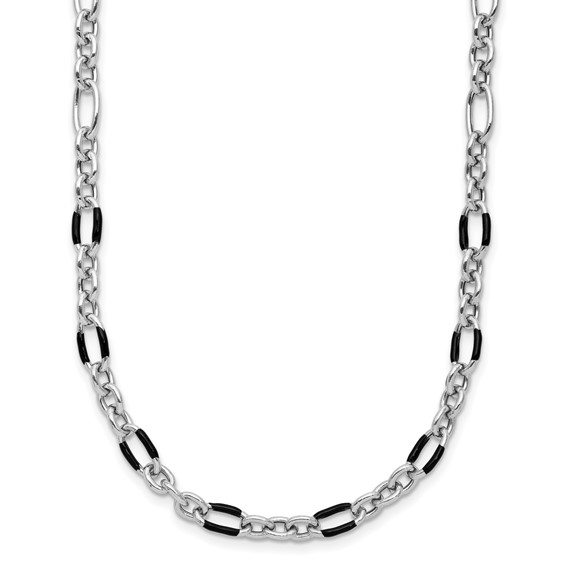 Leslie's Sterling Silver Rhodium-plated w/Enamel Link w/2in ext. Necklace